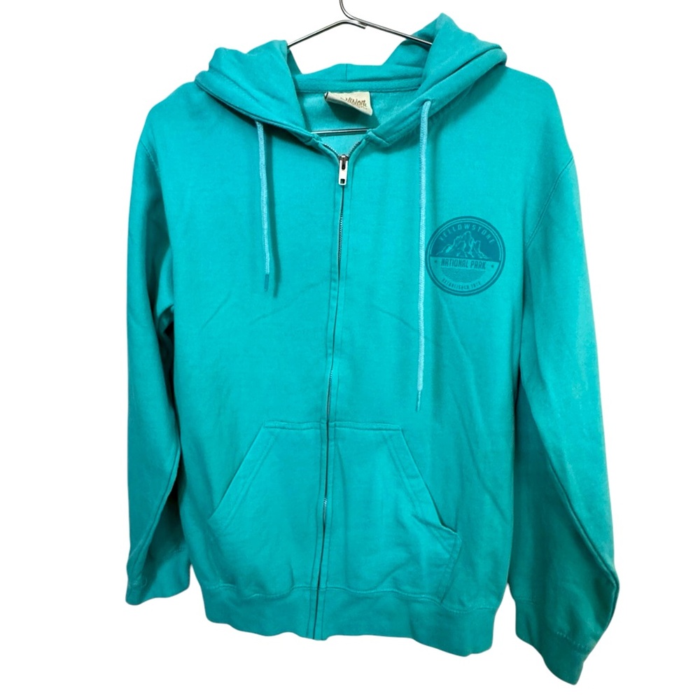 Yellowstone National Park Hiking Full Zip Teal Women’s High End S Hoodie MINTY